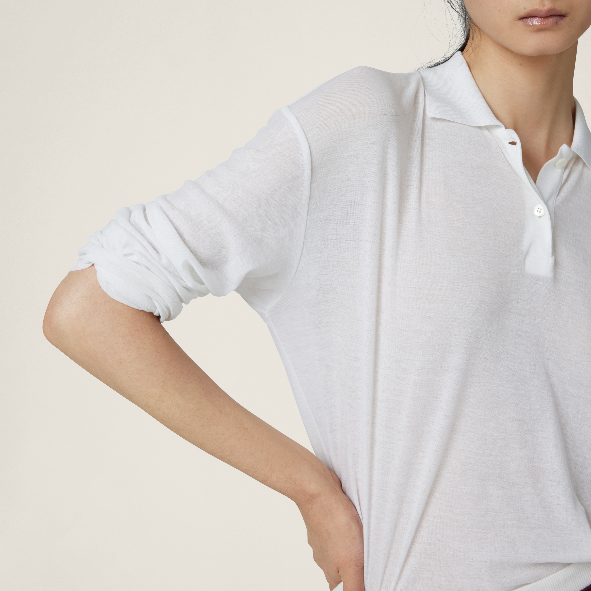 ホワイト リブ編み ジャージー ポロシャツ | Miu Miu