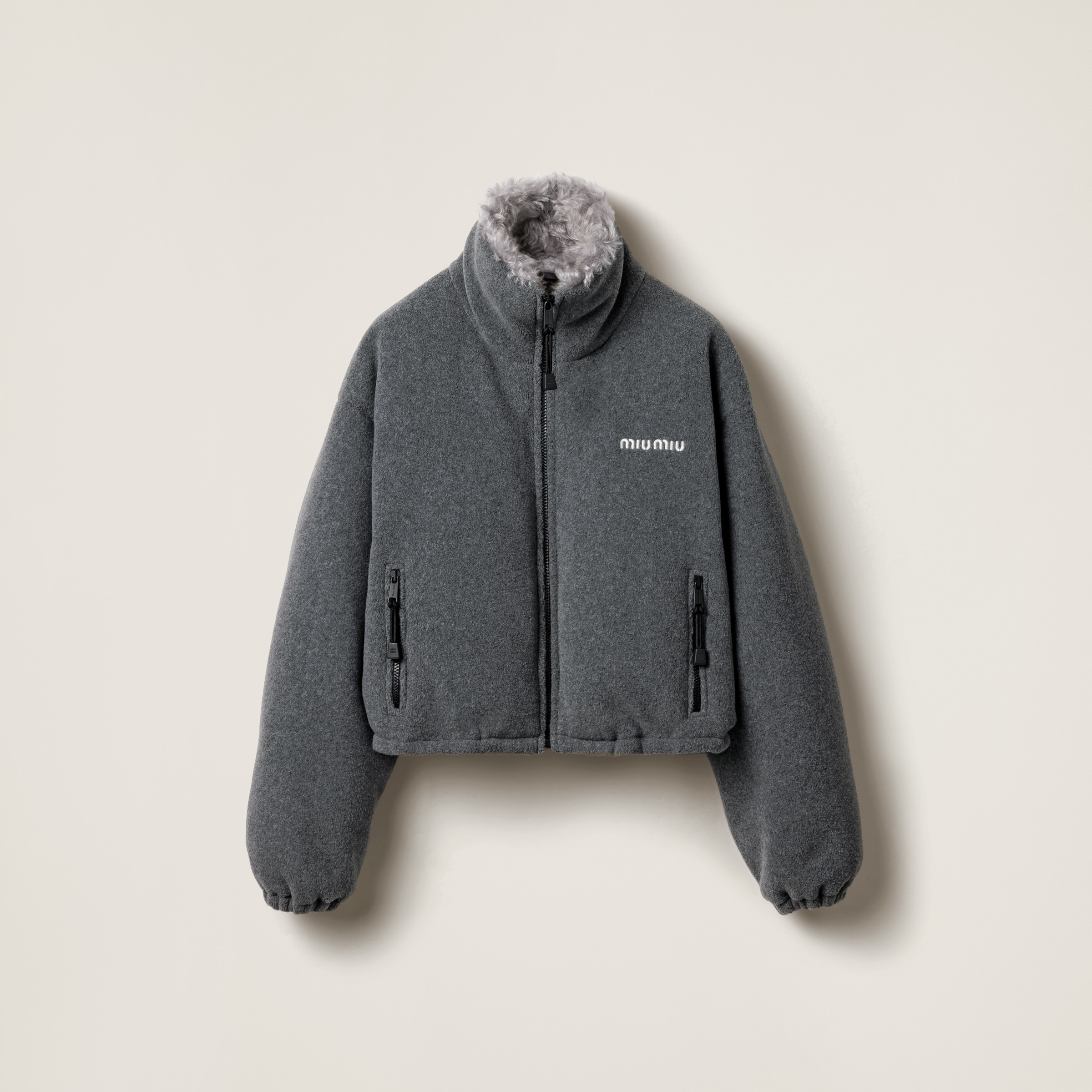 Grey Fleece Down Jacket | Miu Miu