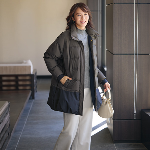 配色切替えダウンコート | 京都通販ミセスのファッション館・本店