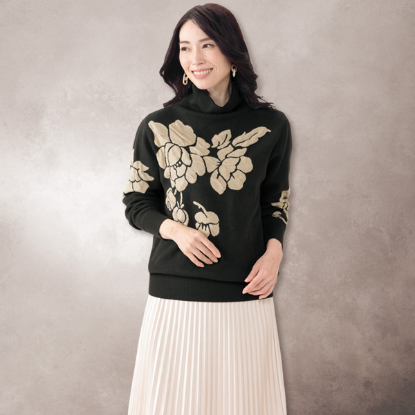 花柄ジャカードハイネックセーター | 京都通販ミセスのファッション館