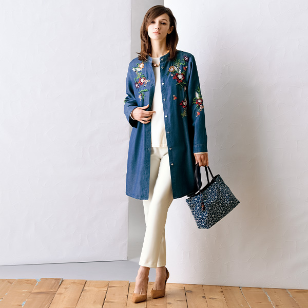 華やか刺しゅうデニムチュニック | 京都通販ミセスのファッション館・本店