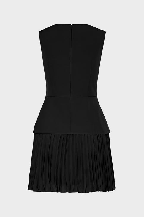 Haddy Pleated Mini Dress in Black | MILLY