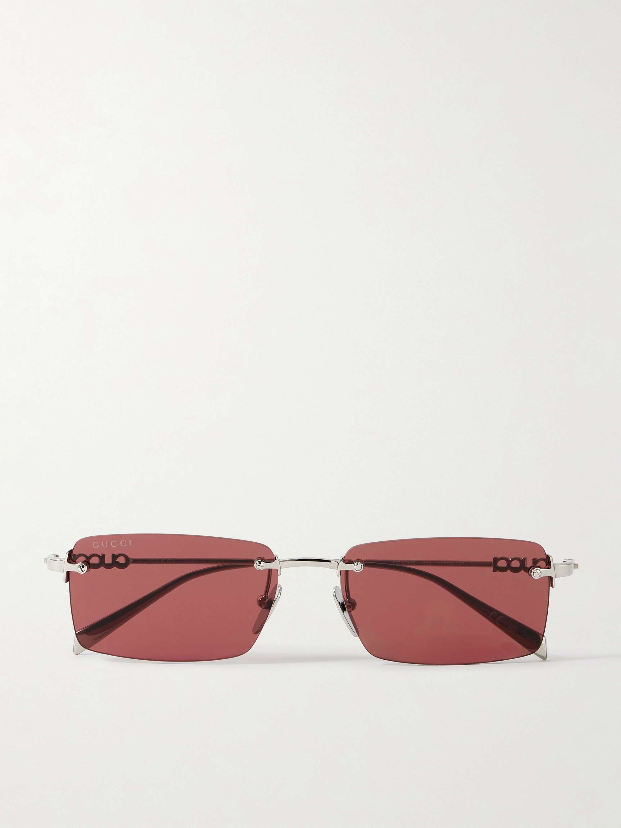 GUCCI EYEWEAR Rimless Rectangular-Frame Silver-Tone Sunglasses for