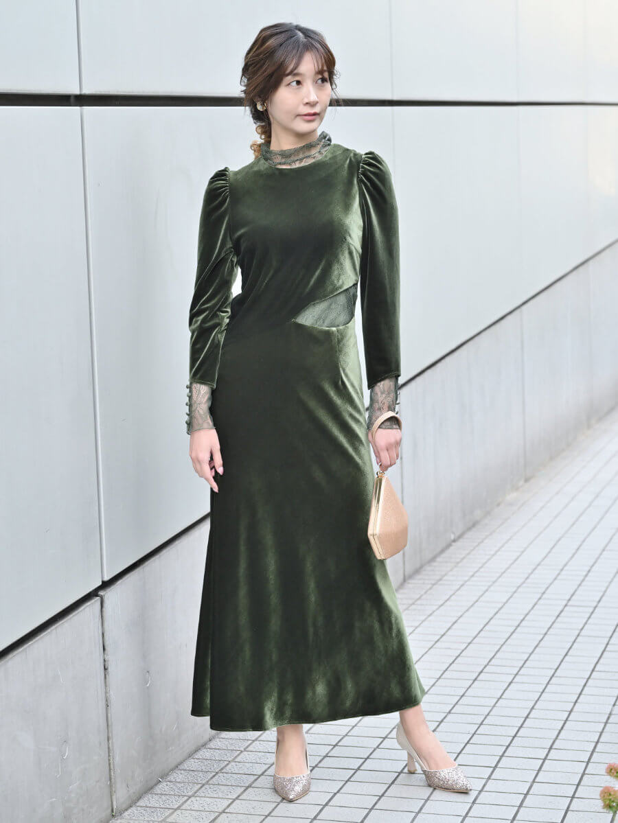 my closet / ベロアホールレースドレス