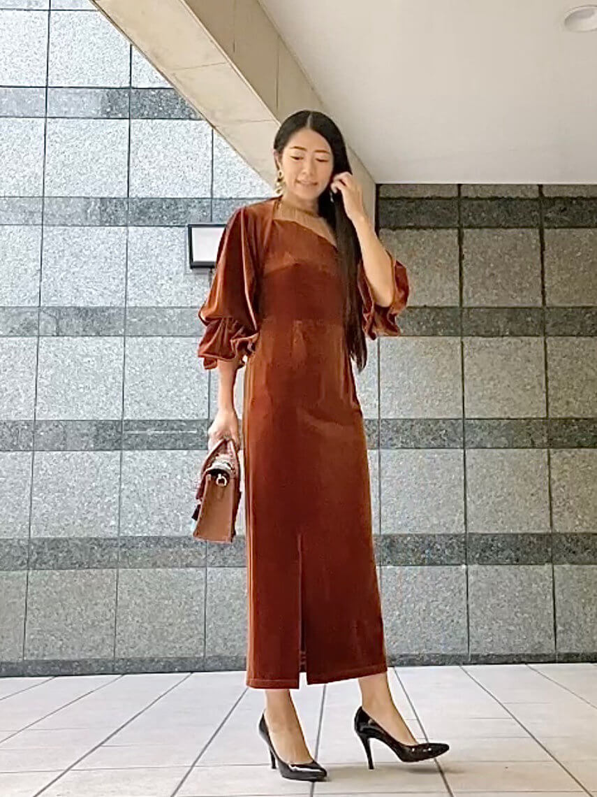 my closet / 2WAY CURVE VELOURS DRESS br
