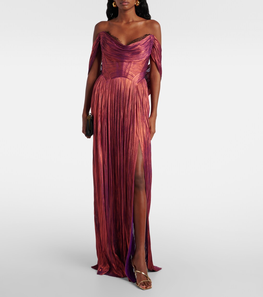 Sharon off-shoulder silk gown in purple - Maria Lucia Hohan