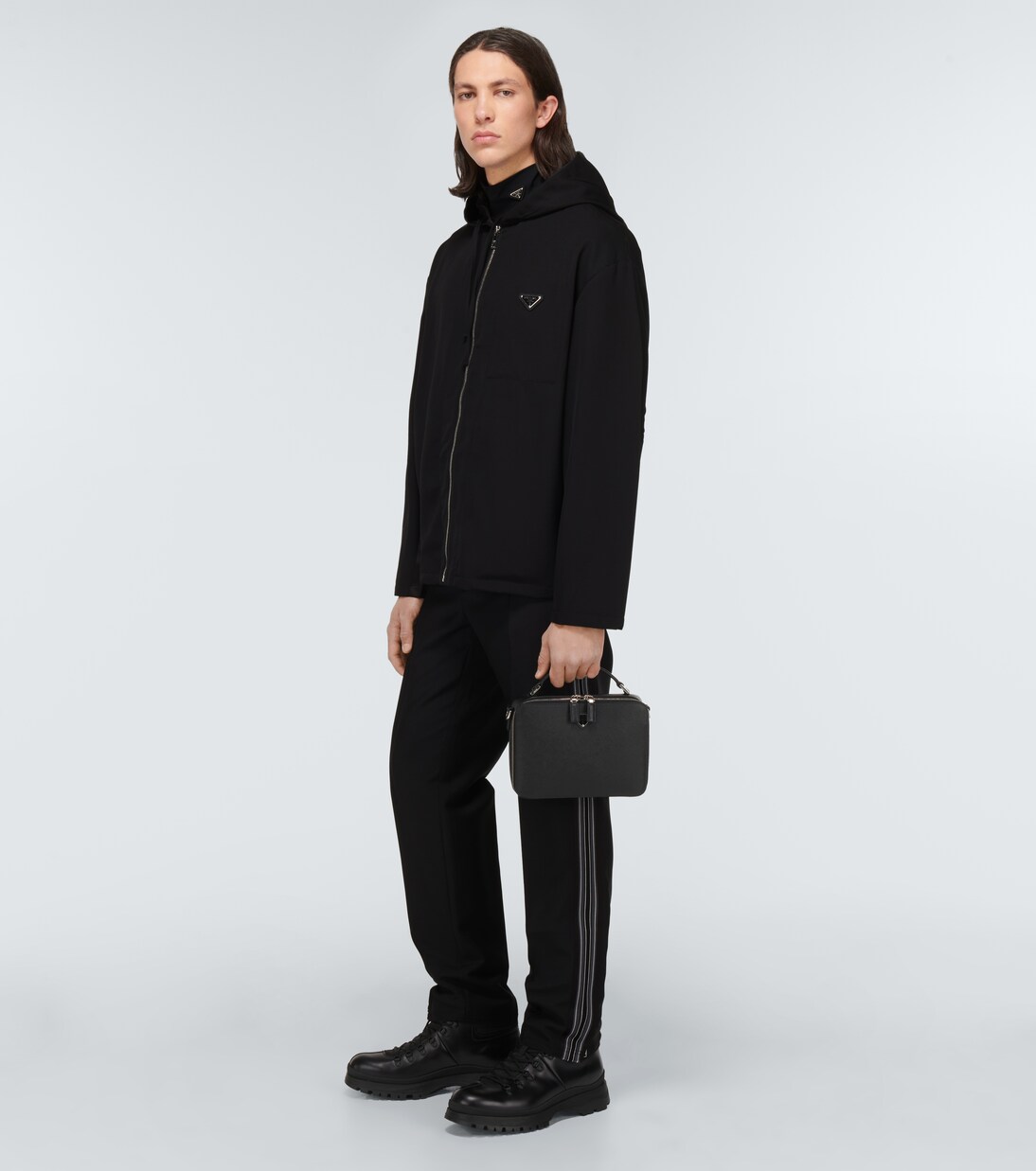 Hooded virgin wool jacket in black - Prada | Mytheresa