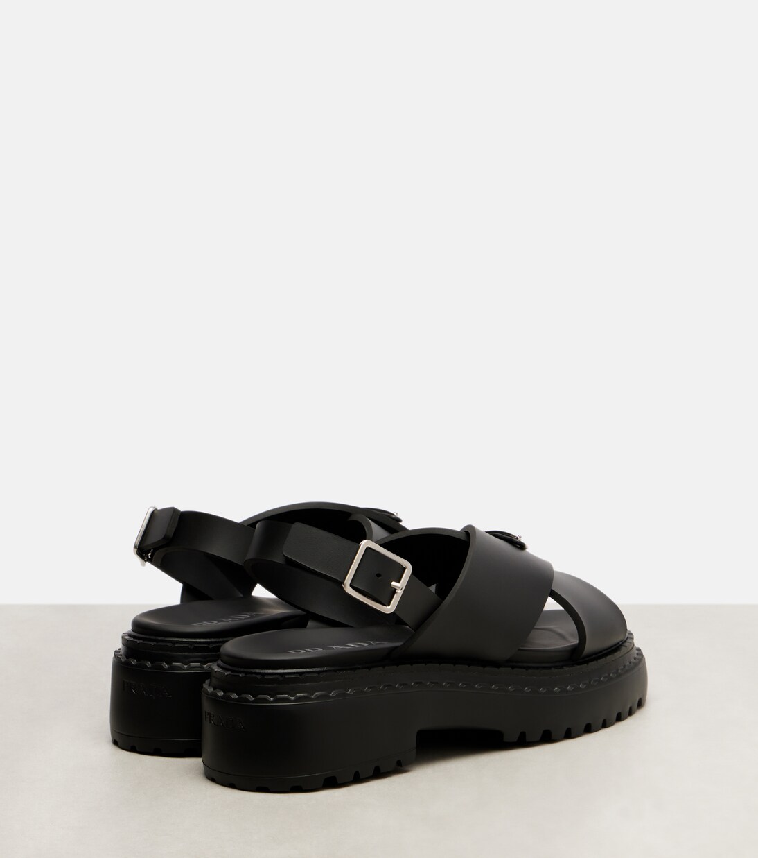 Logo rubber platform sandals in black - Prada | Mytheresa