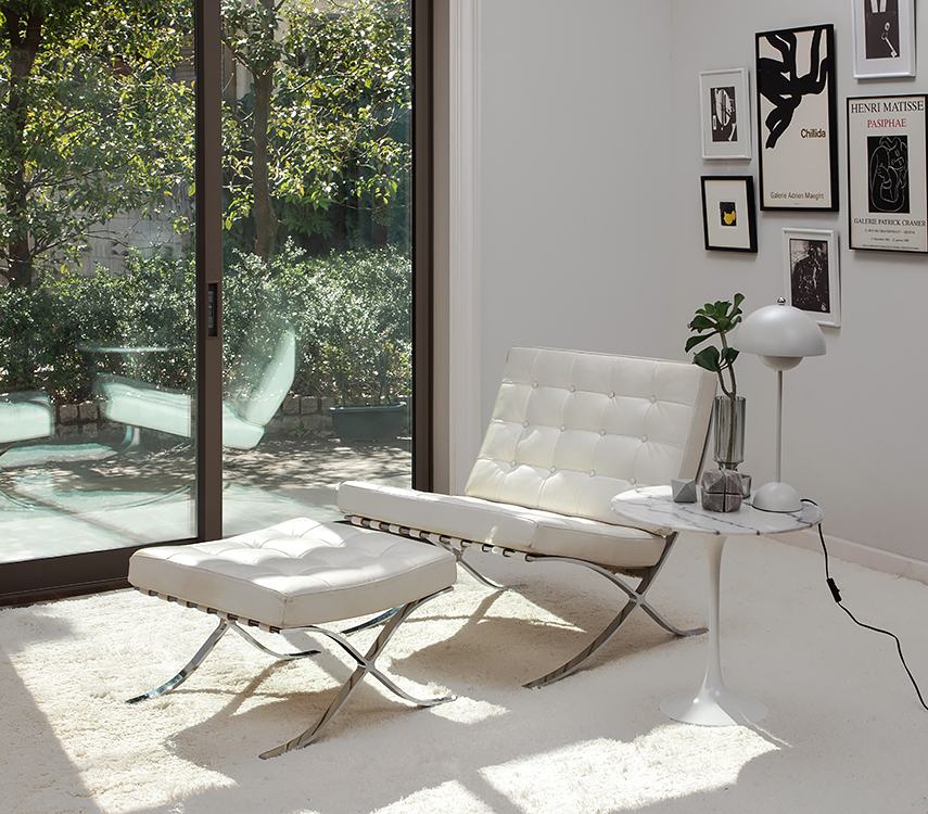 バルセロナチェア (レザー・ホワイト) 1シーター + バルセロナ