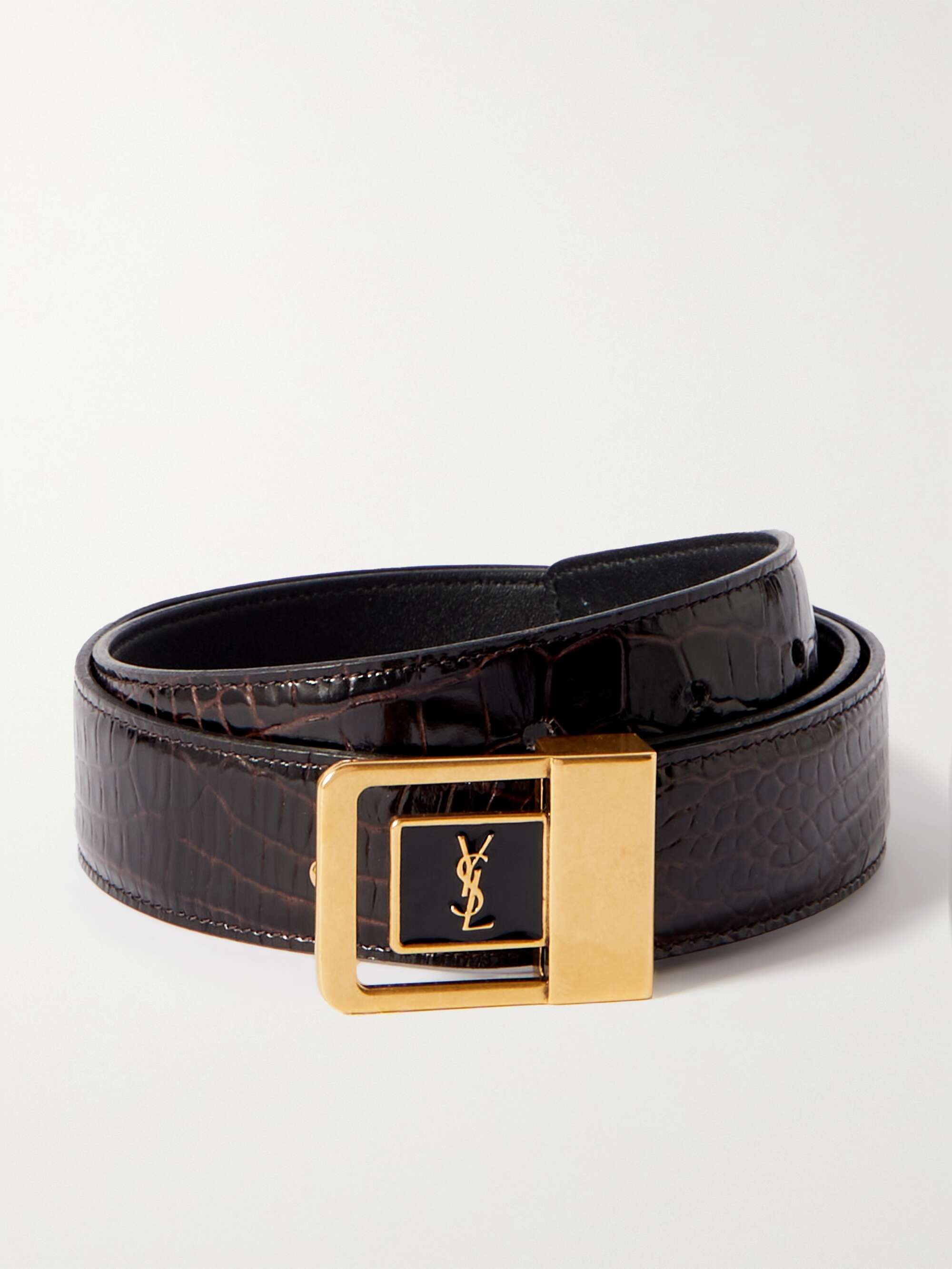 SAINT LAURENT Croc-effect leather belt | NET-A-PORTER