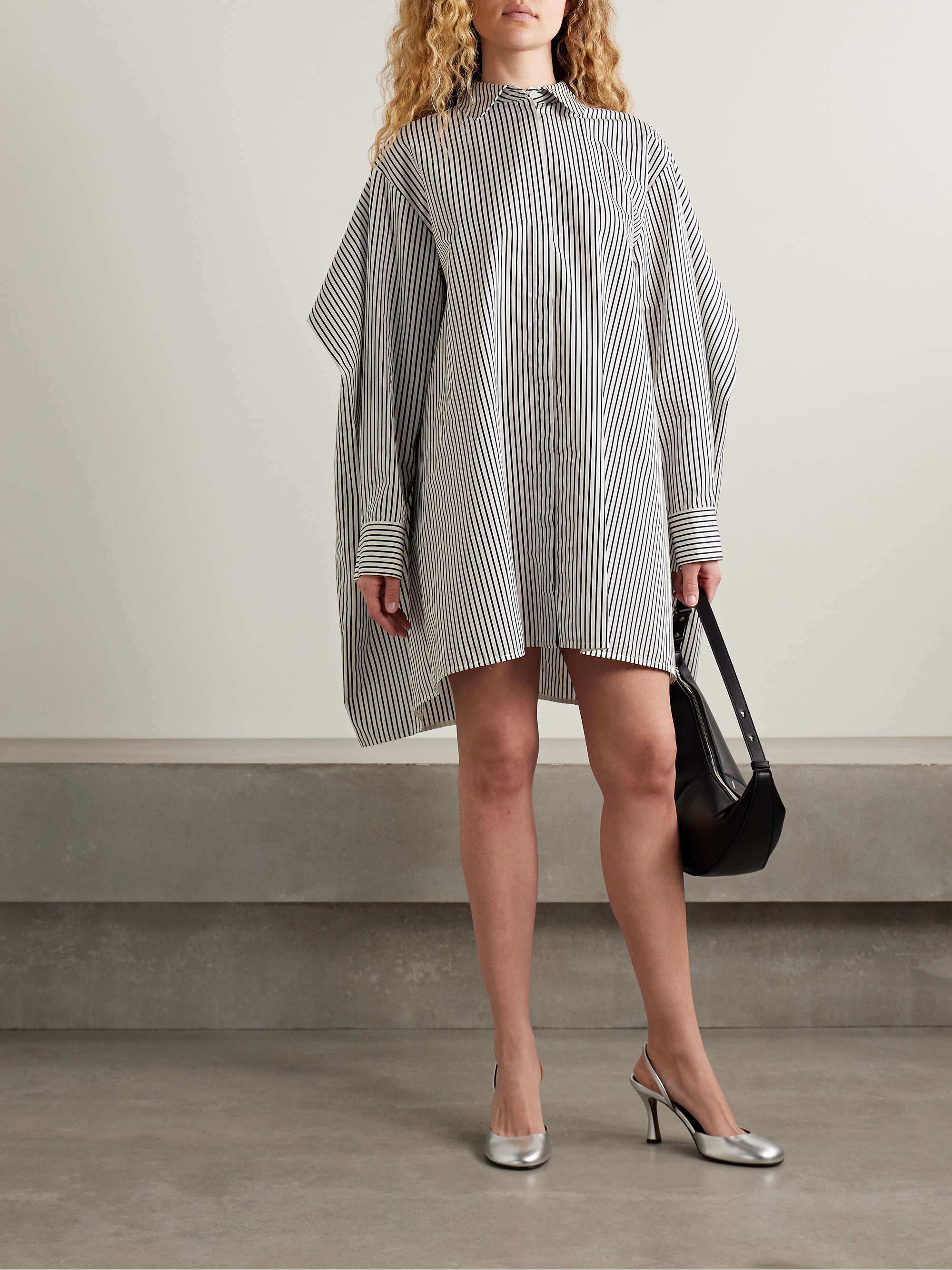 PROENZA SCHOULER Isla cape-effect striped cotton and silk-blend