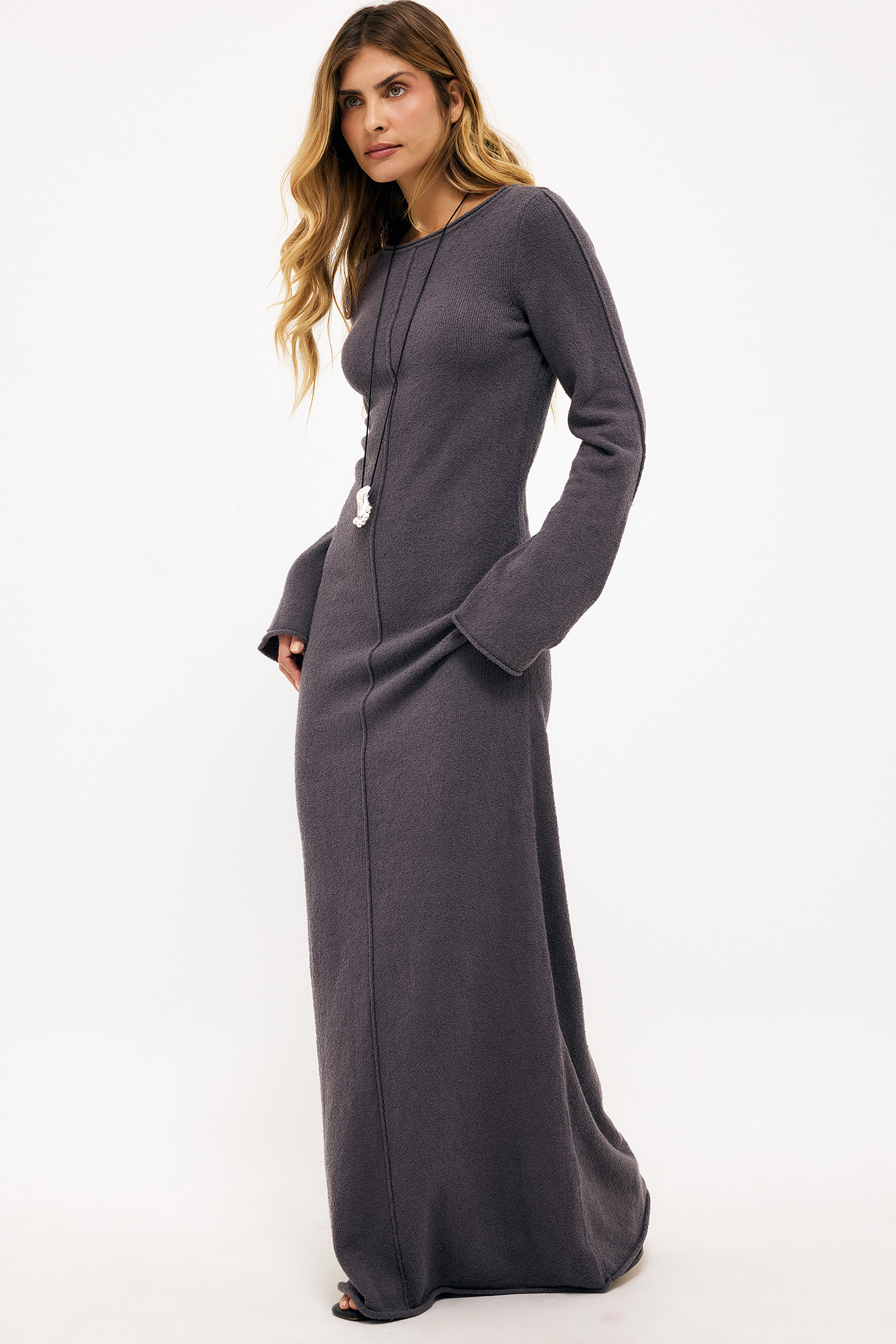 Fine Knitted Maxi Dress Grey | NA-KD