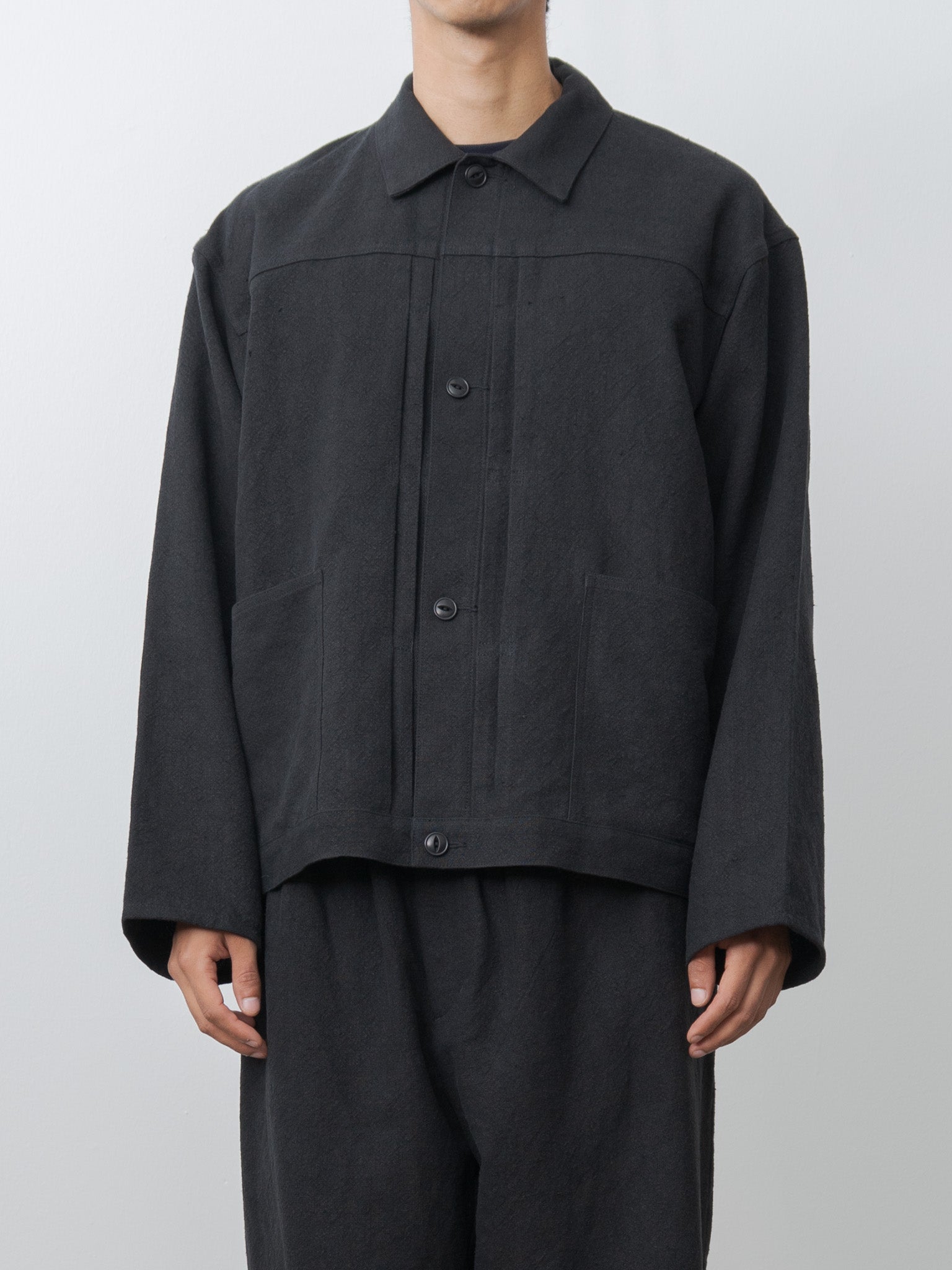 Namu Shop - Yoko Sakamoto Max High Count Hemp Pleats Jacket - Black