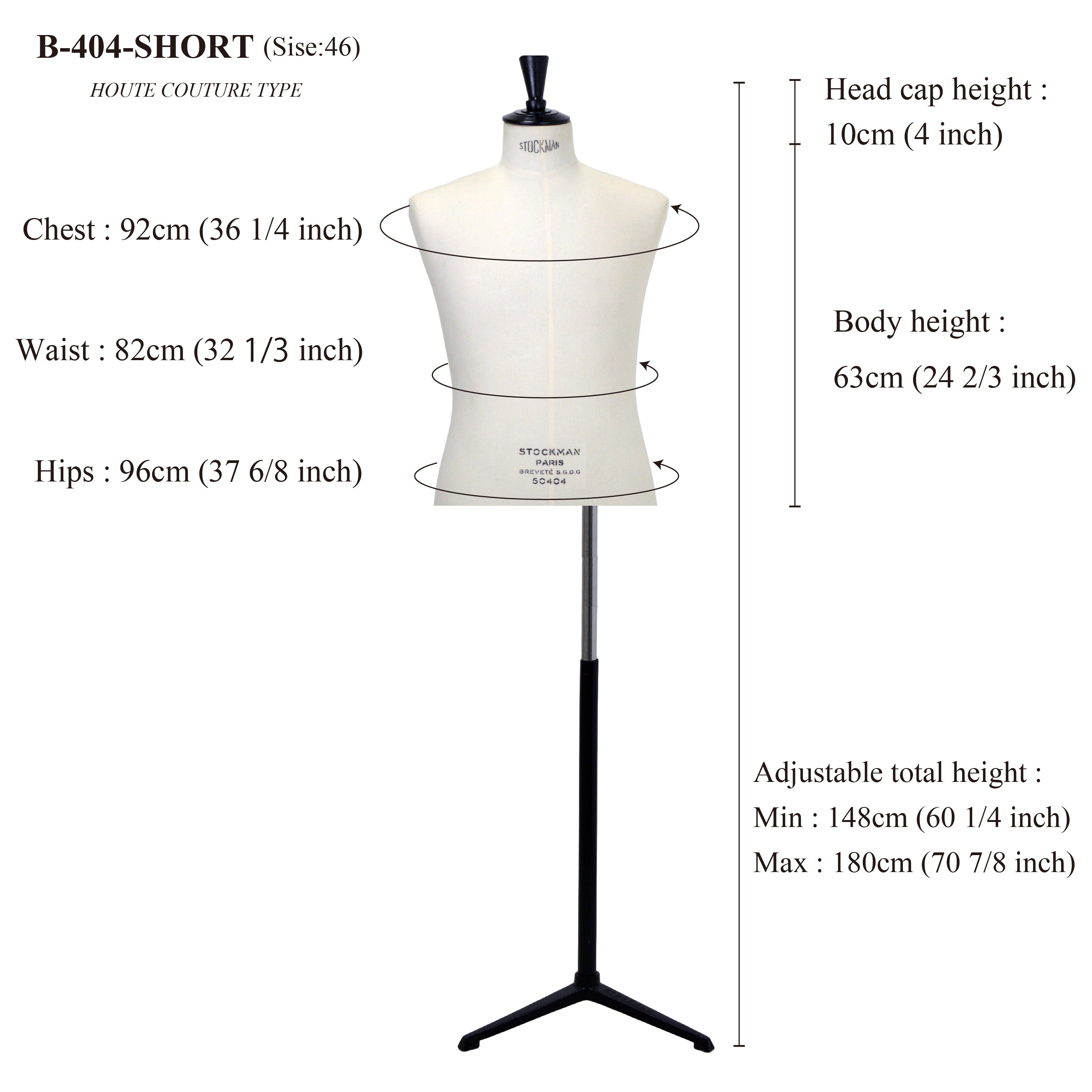 STOCKMAN B404 メンズトルソー 腕なし | フランス製高級ボディ 正規