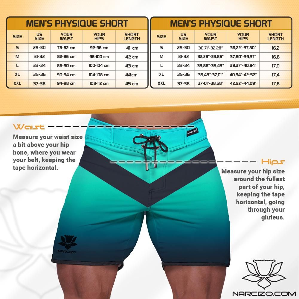 www.narcizo.com - Narcizo Turquoise Design Men's Physique Board Shorts