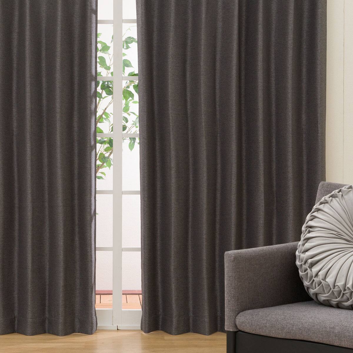 遮光1級・遮熱・防炎ドレープカーテン(100X210X2 ルポ ダークグレー