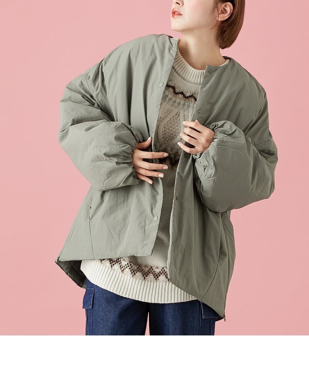 サイドジップノーカラー中綿ブルゾン ＜Le temps riche＞ 通販【ニッセン】