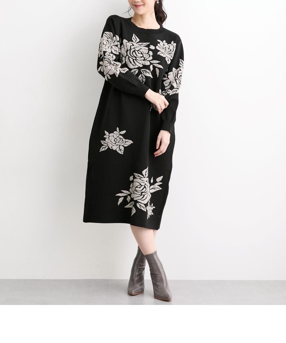 ローズモチーフジャガードニットワンピース【Hana服】 通販【ニッセン】