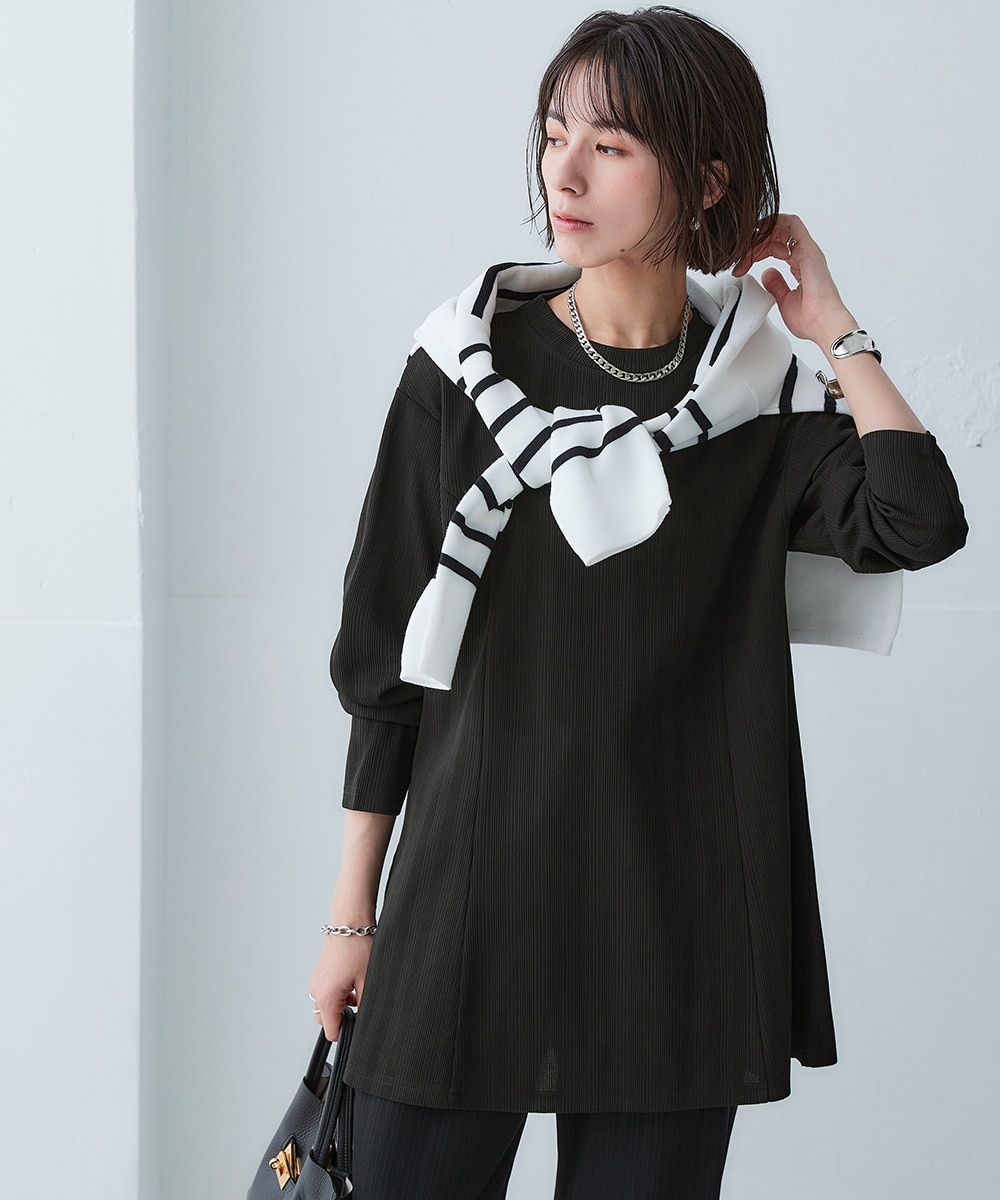 テクスチャーリブジャガードカットソーフレアチュニック（吸汗速乾・UV