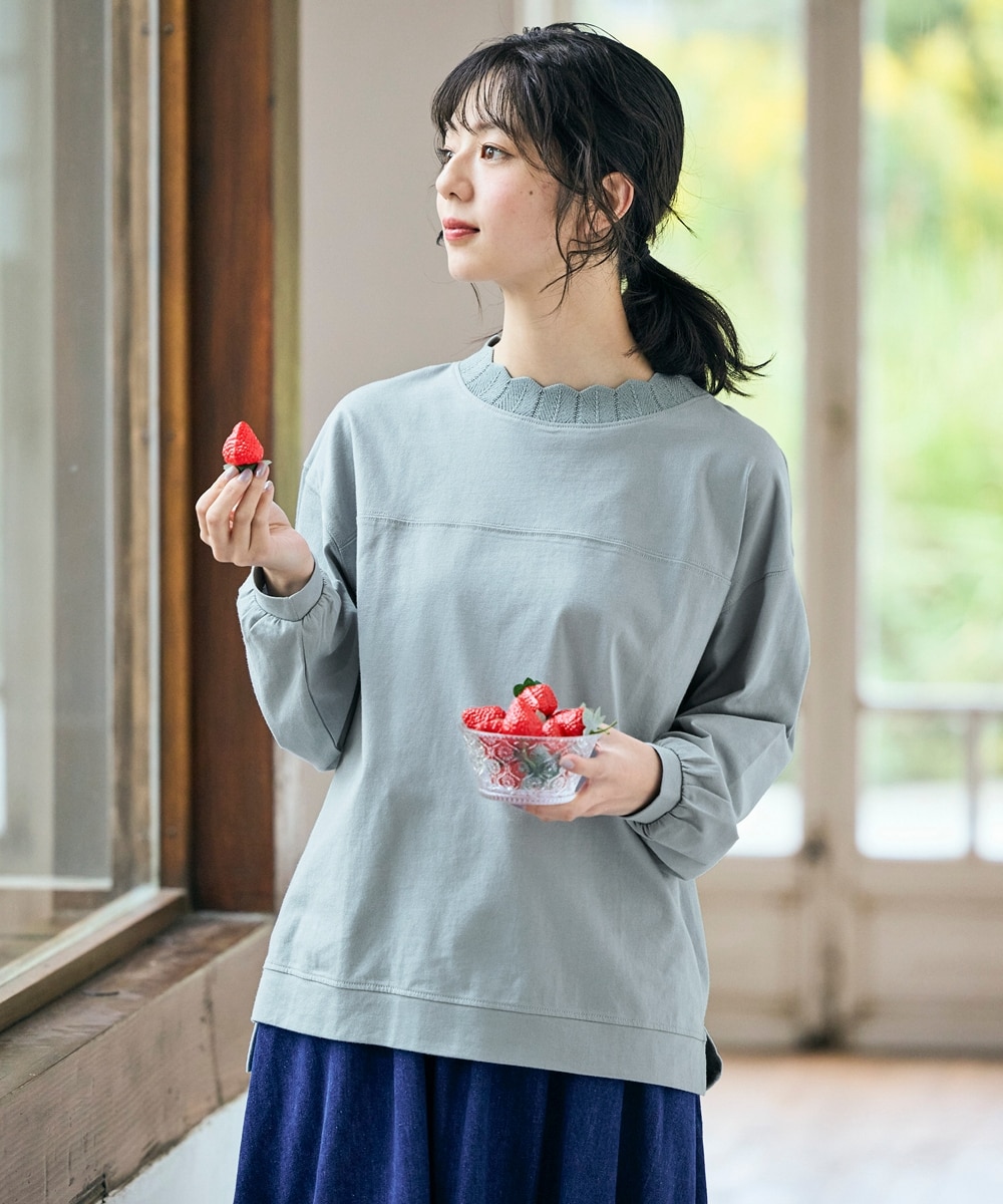 大きいサイズ＞綿混カギ針ネックソフトカットソー 通販【ニッセン】