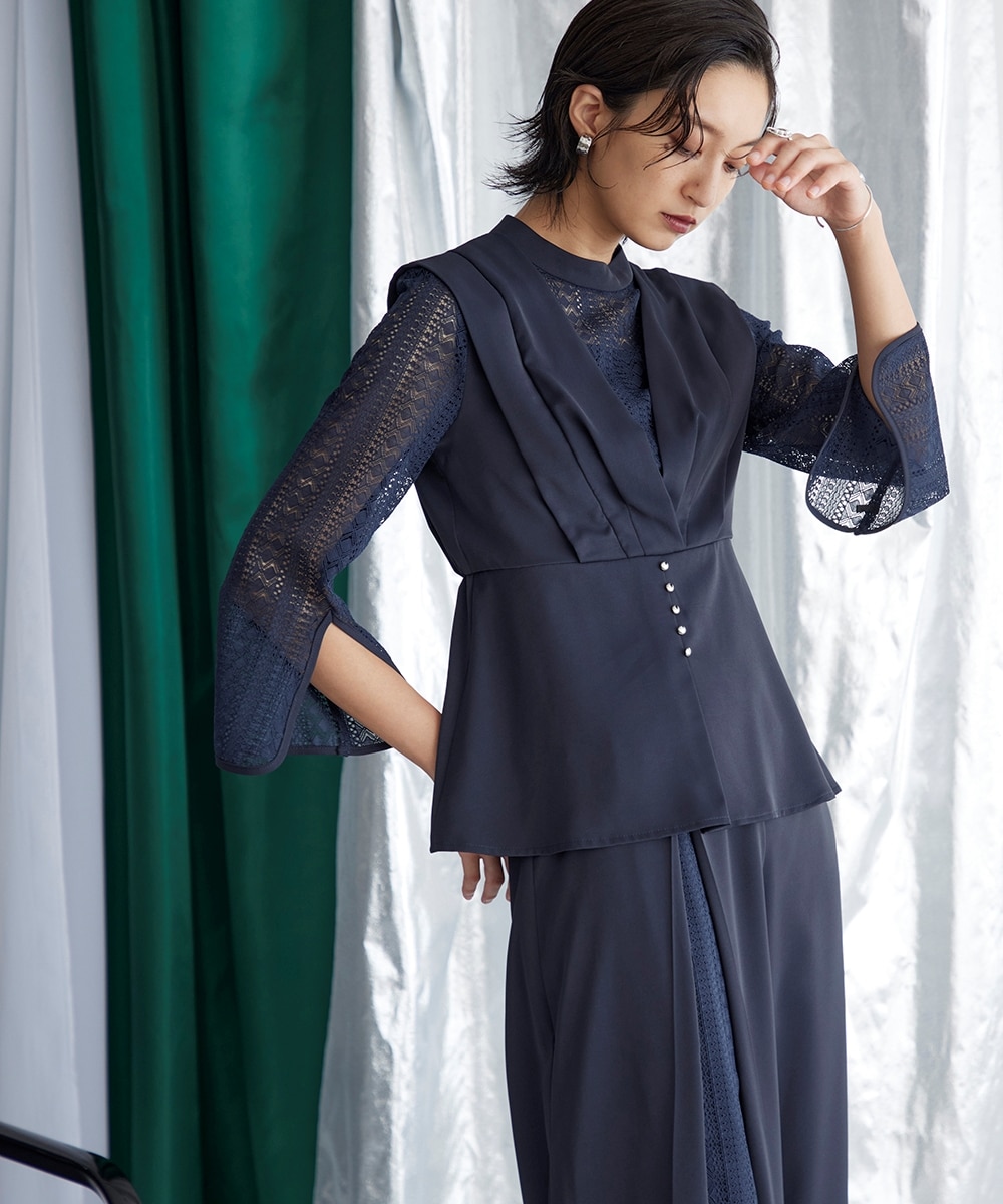 結婚式・パーティー・オケージョンドレス】レースデザインブラウス＋