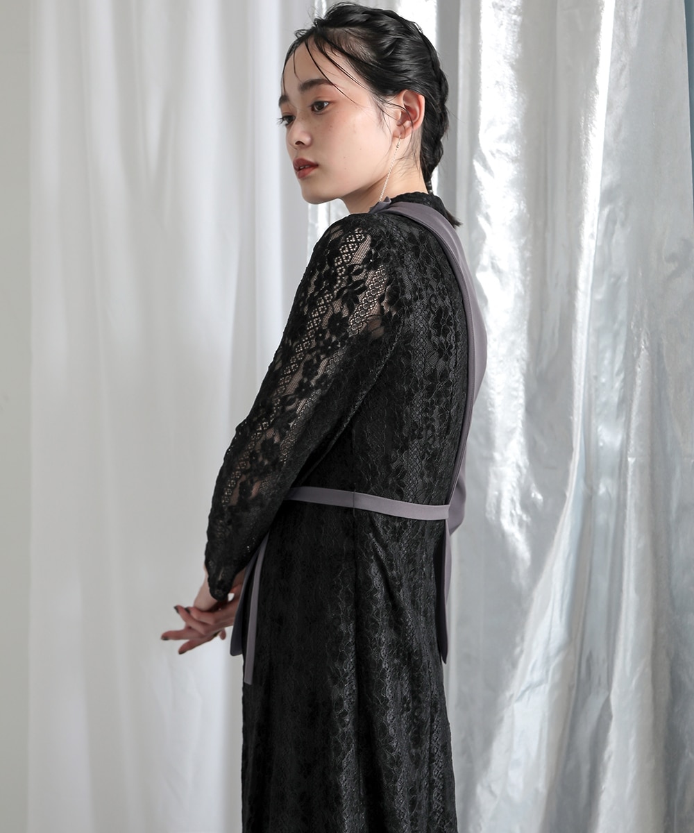 結婚式・パーティー・オケージョンドレス】起毛レース使いアシメジレ