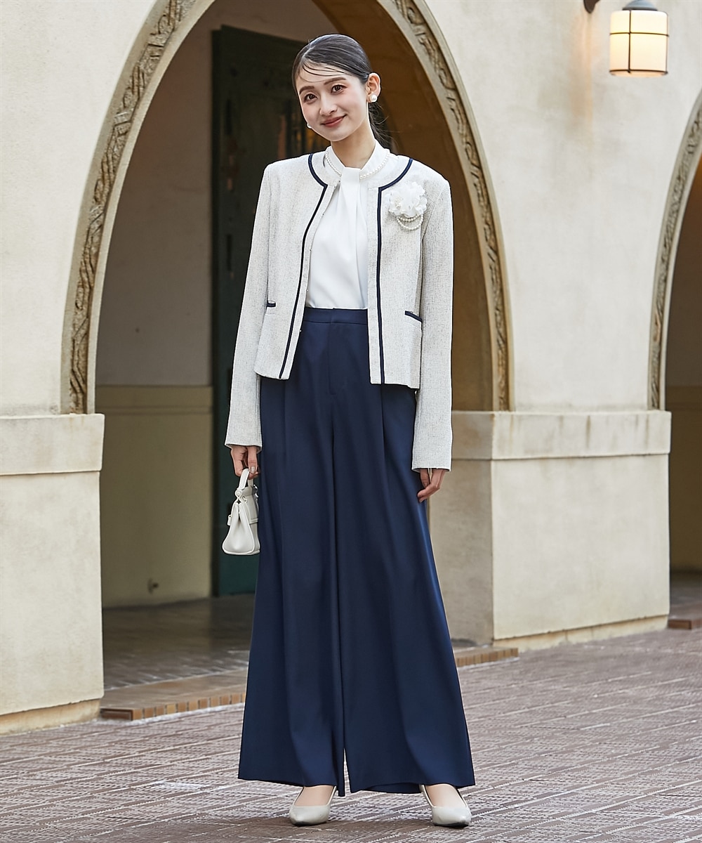 高身長 【フォーマル】ドビー素材パイピングノーカラージャケット