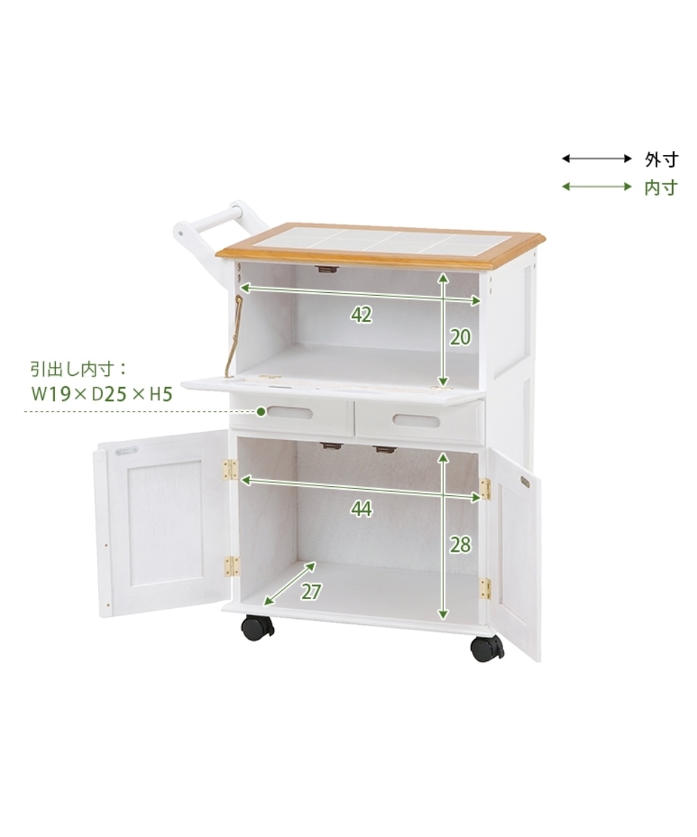 タイル付き天然木キッチンワゴン【幅59cm】 通販【ニッセン】
