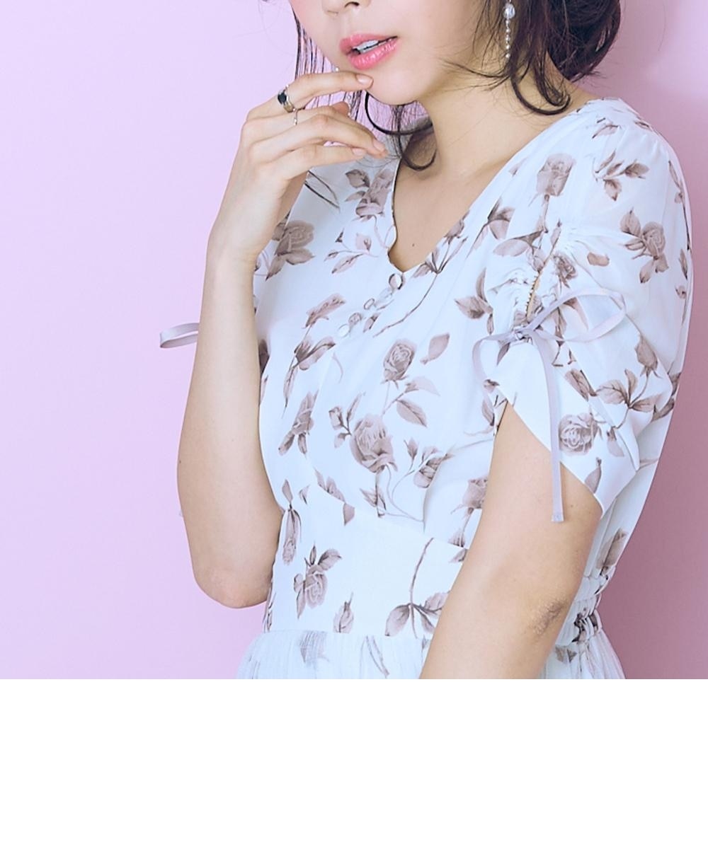 大きいサイズ＞フラワープリントオーバーチュールワンピース marun