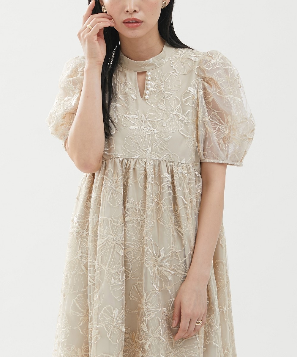 結婚式・パーティー・オケージョンドレス】刺しゅうレースウエスト切替