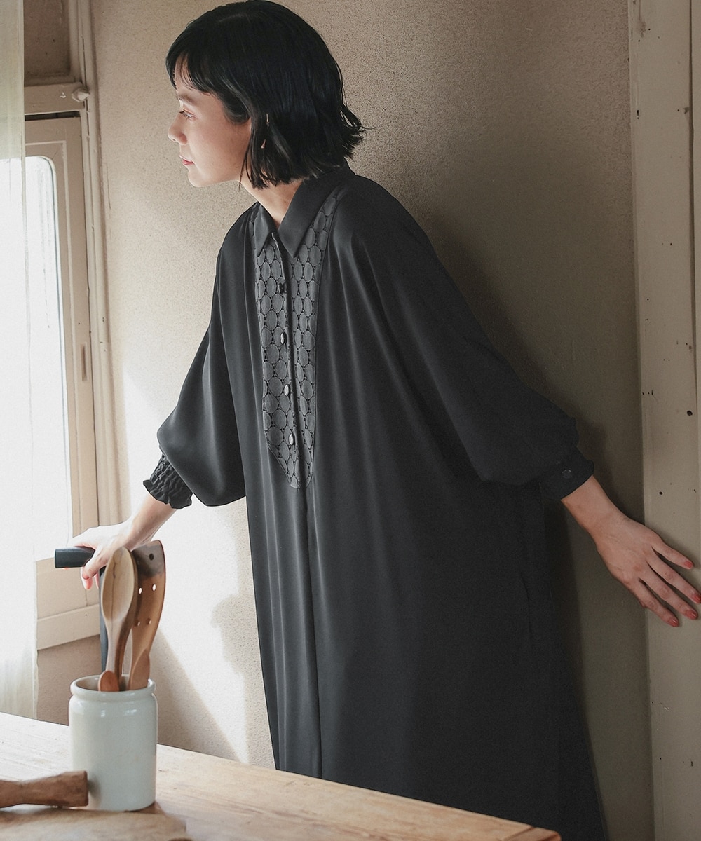 喪服・礼服】洗える防しわ水玉レースドルマンスリーブワンピース