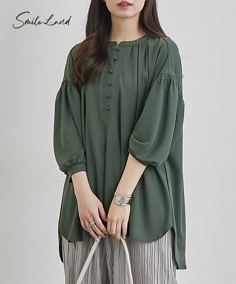 大きいサイズ 美ラクRUタッチくるみボタンデザインチュニック（接触冷