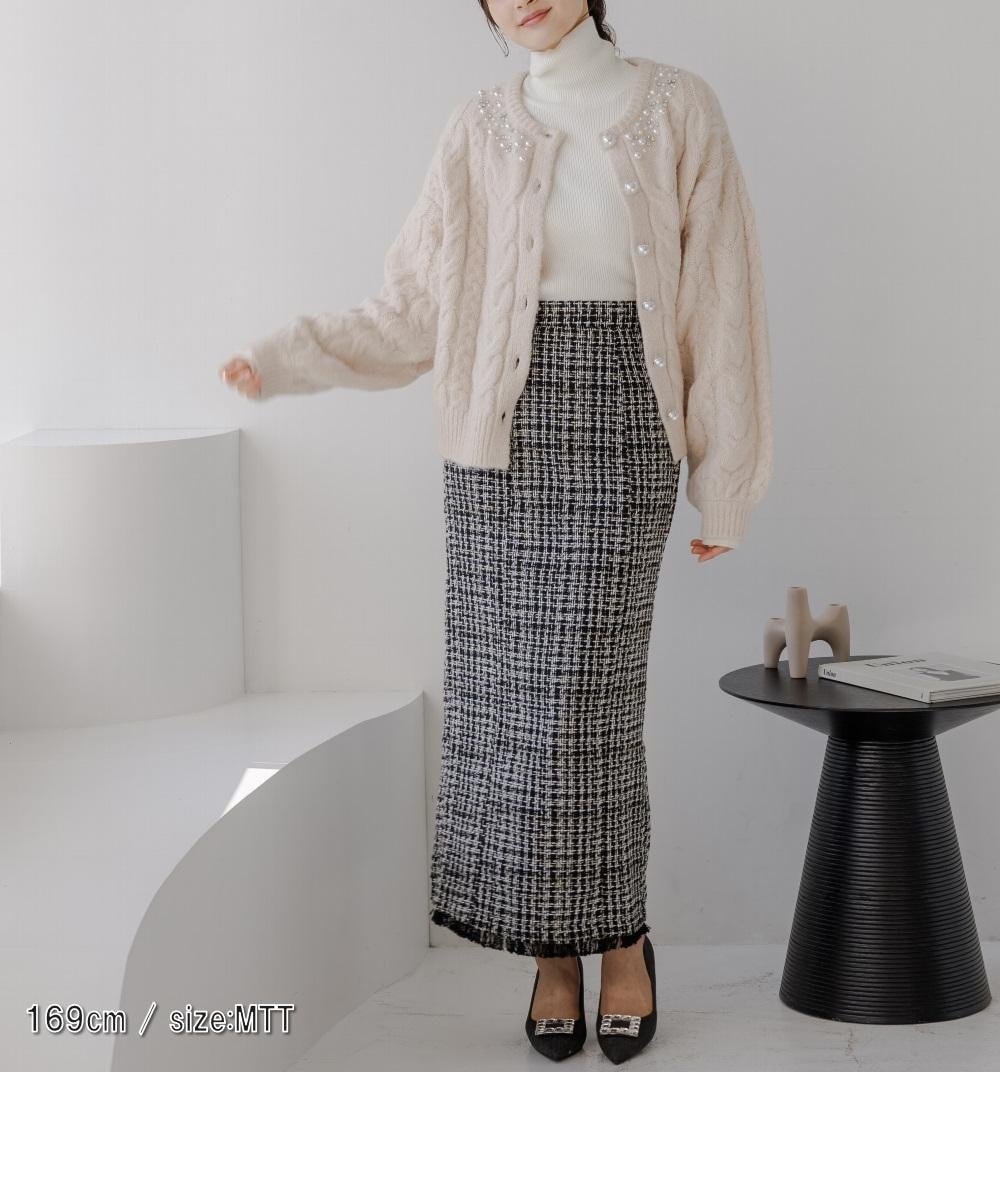 高身長 ツイードタイトスカート（セットアップ対応）（トールサイズ