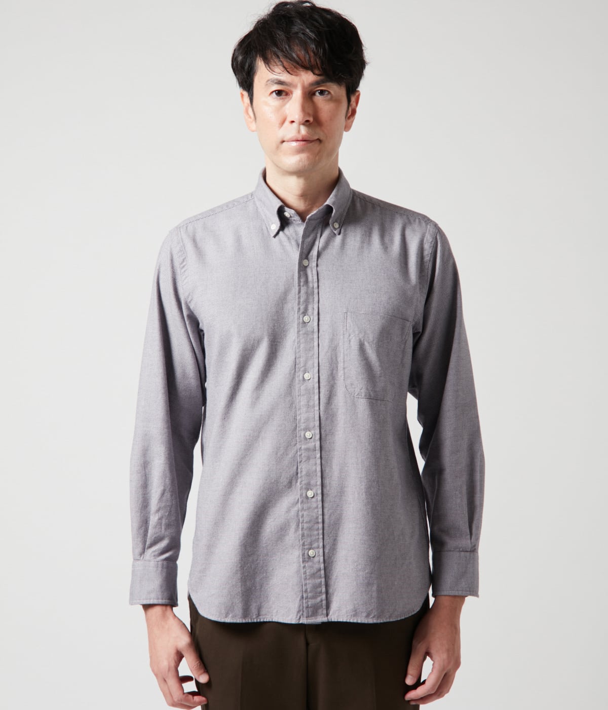 ミックス小紋柄 起毛 長袖ショートボタンダウンシャツ(16763703-2024