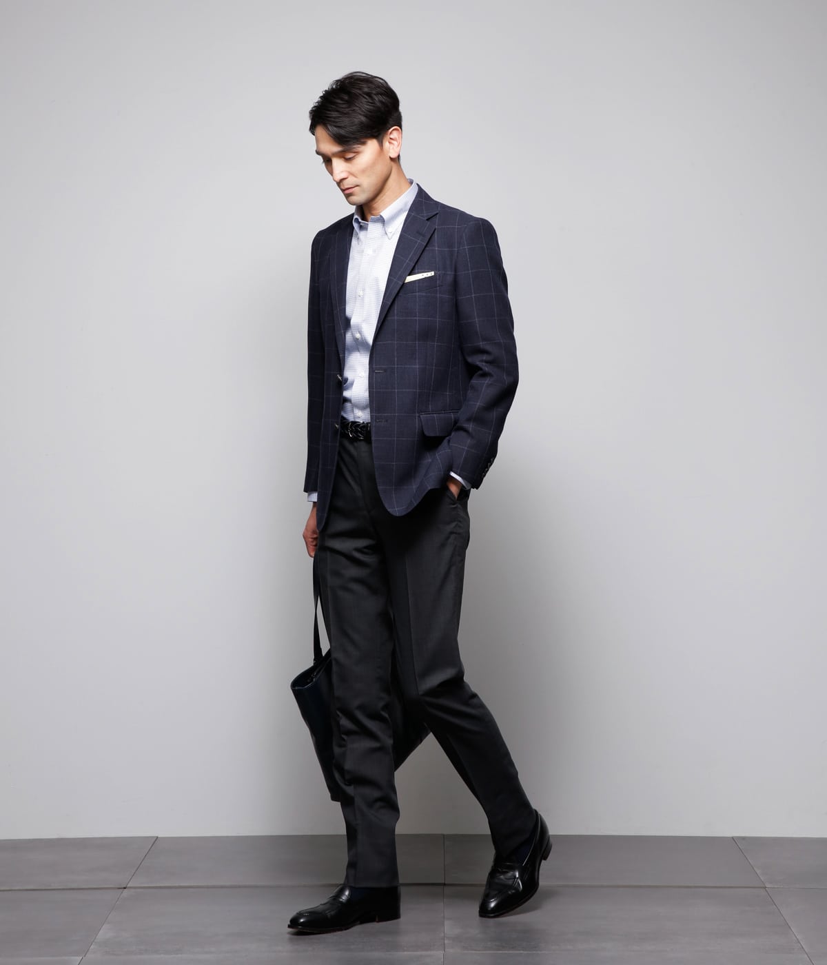 撥水・通気性】COOL COMFORT シルク混 ピンチェック スラックス