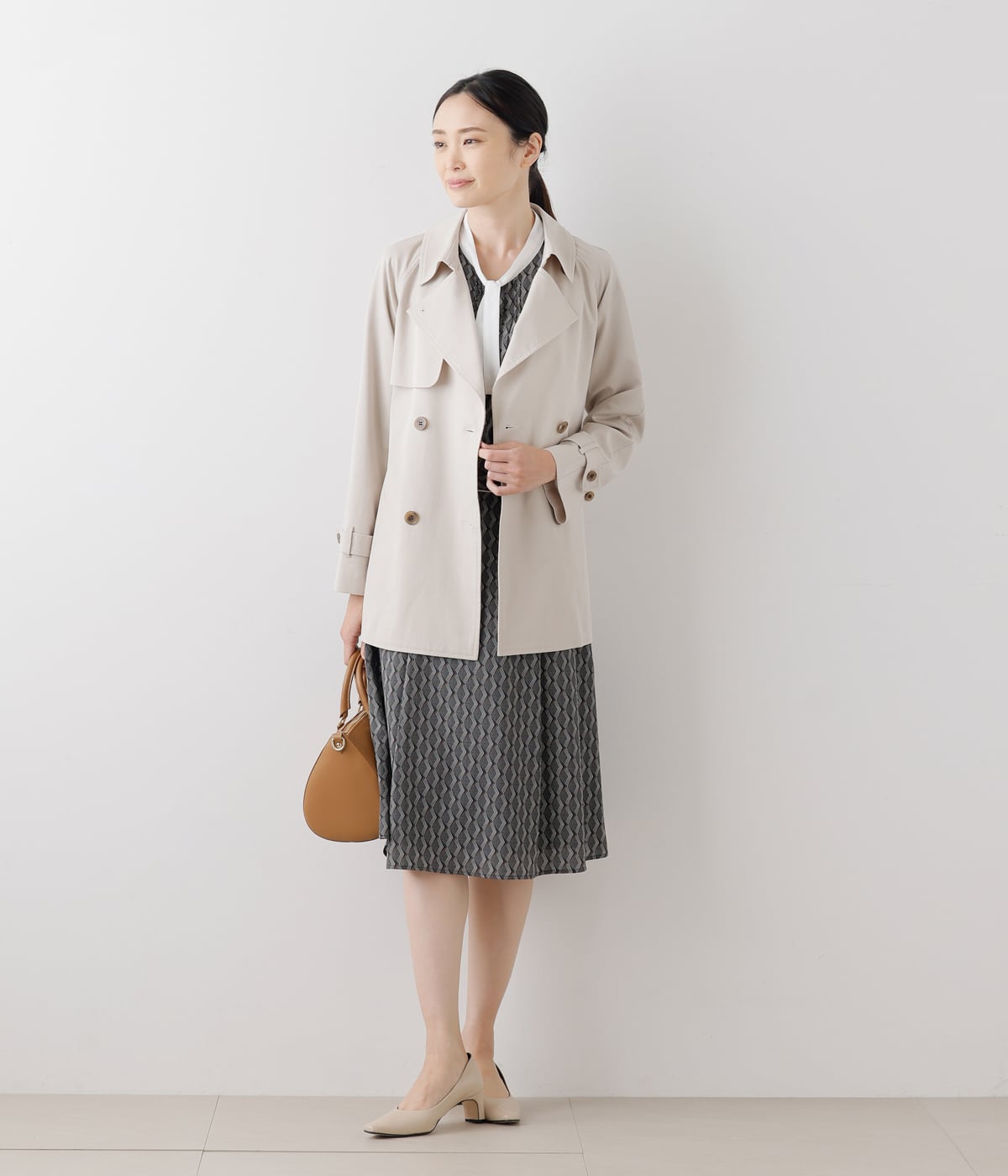 ダイヤラインプリント 7分袖ボウタイブラウス(51612130-2024