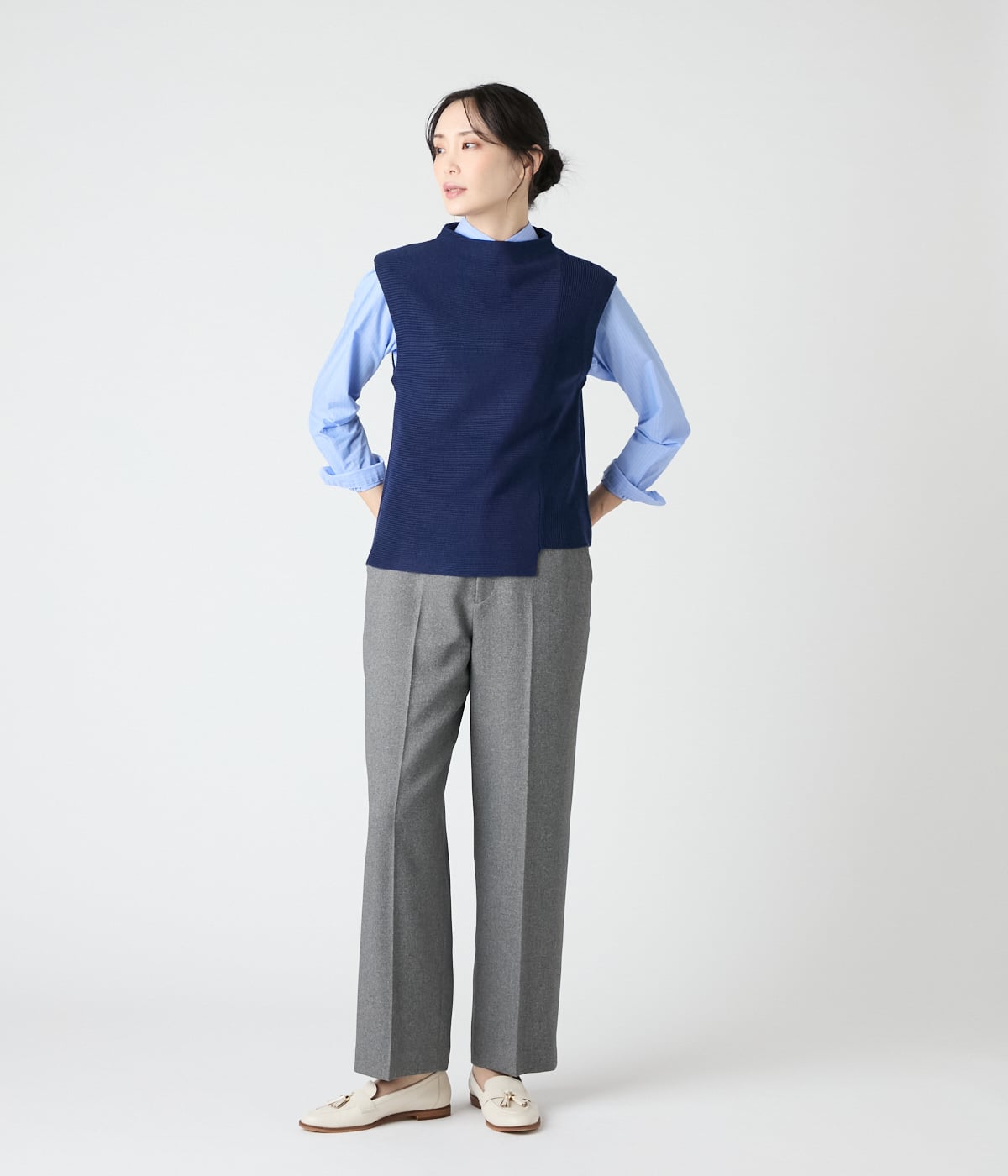 手洗い可】ポリエステルアクリルナイロンウール 片畦アシンメトリー