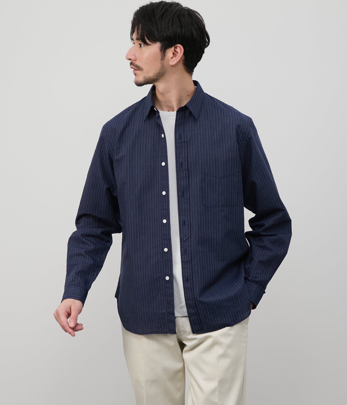 UCT】コットンリネンストライプ 長袖 オーバーサイズシャツ(85765783