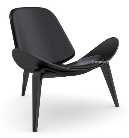 CH07 Shell Chair, Black lacquered oak, Leather black | Carl Hansen
