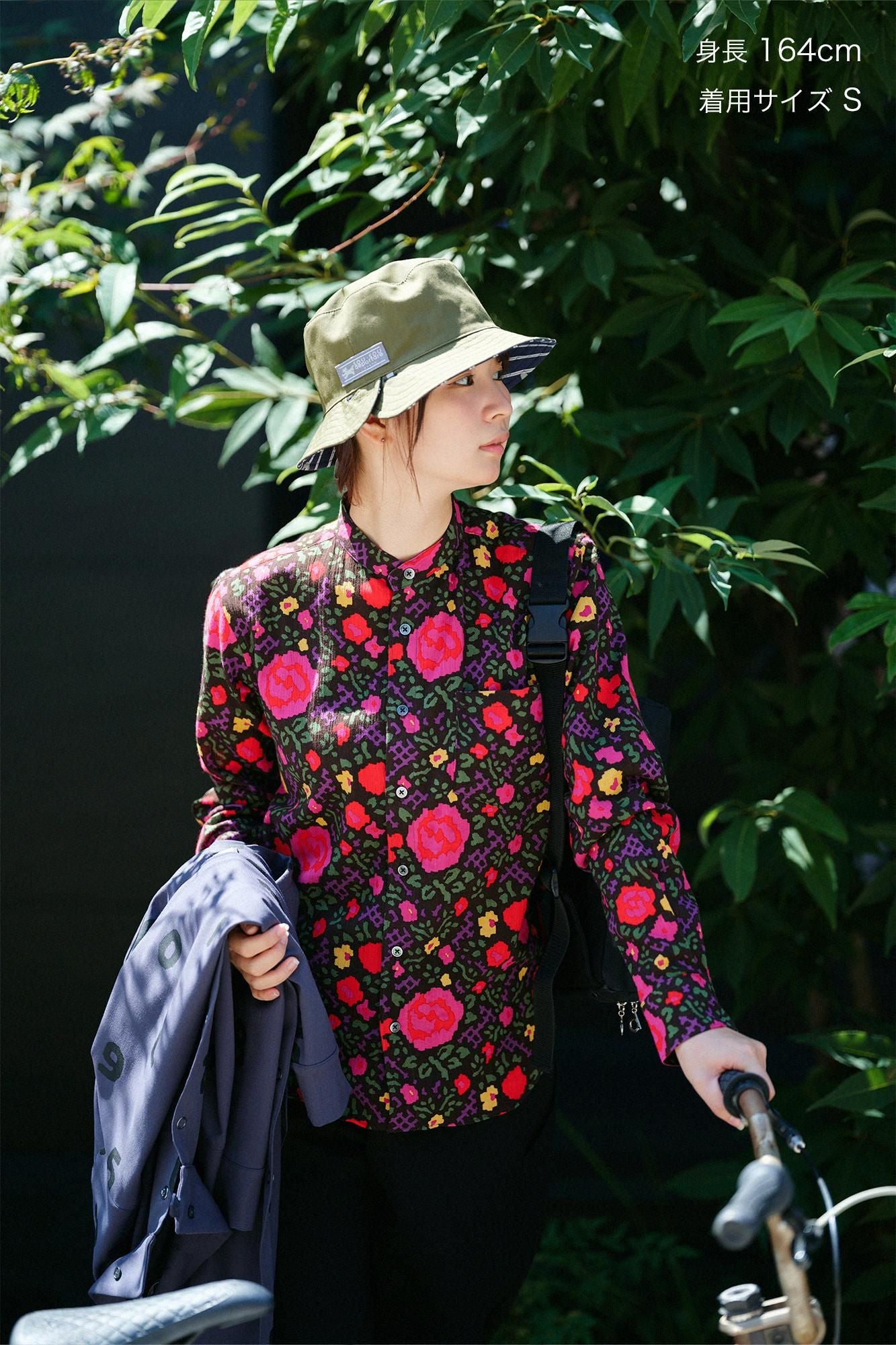 高島縮 スタンドカラーシャツ