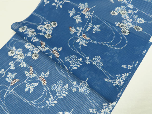 竺仙 綿紅梅 紺地秋草に流水｜着物のオンラインショップ | 染織近藤