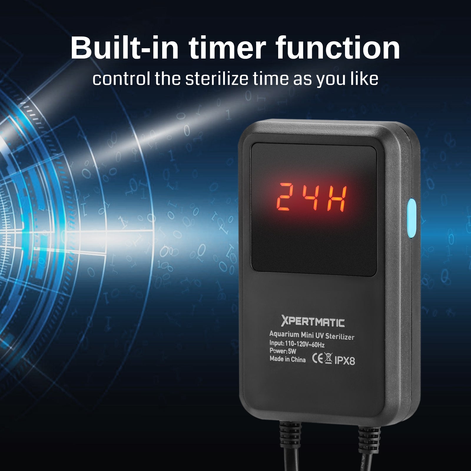 XpertMatic Aquarium Sterilizer UV Light, 5W Mini Submersible