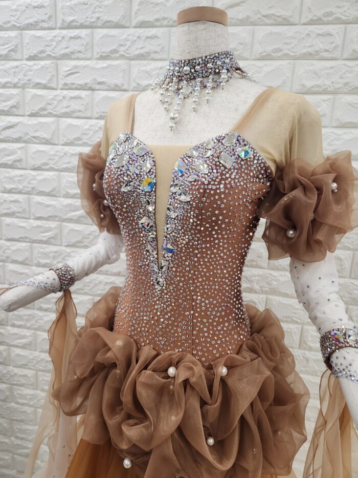 試着・レンタル・購入】社交ダンスドレス ブラウン SMサイズ