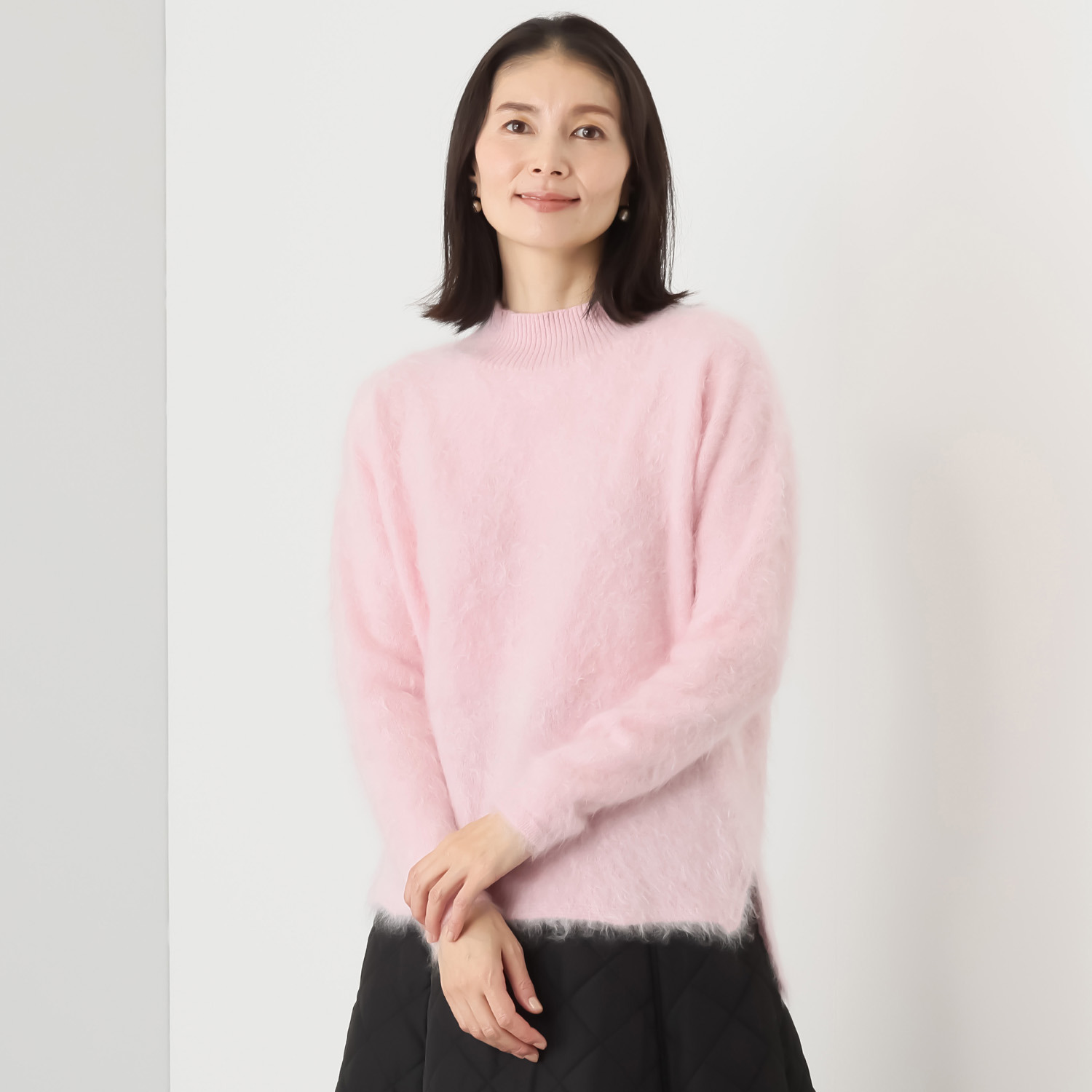 カシミコ 日本製 カシミヤ100％ ファー加工 ハイネックプルオーバー