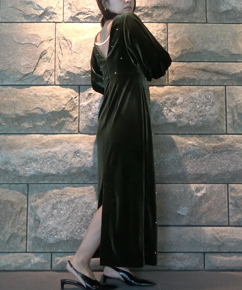 Mサイズ】BACK OPEN PEARL VELOUR DRESS Ameri VINTAGE（アメリ