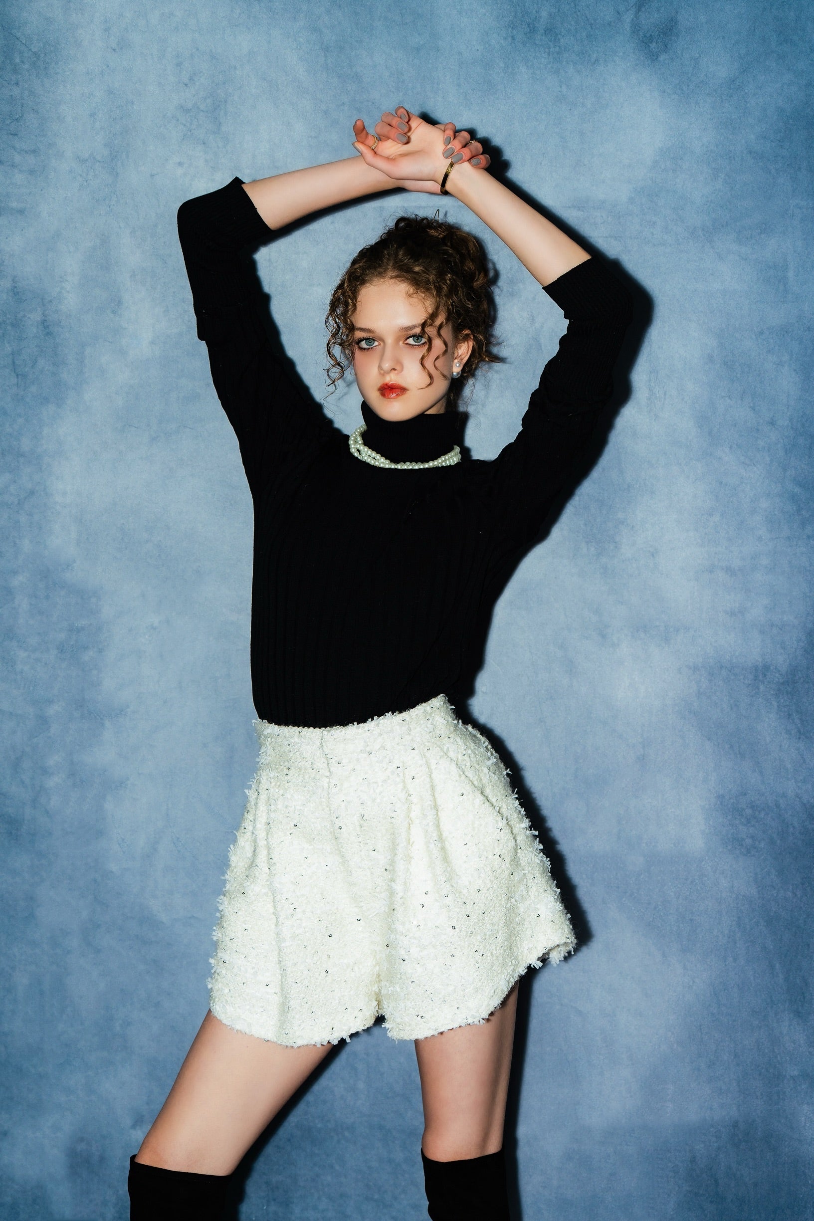 flower spangle tweed hem short pants – shéller / シェリエ