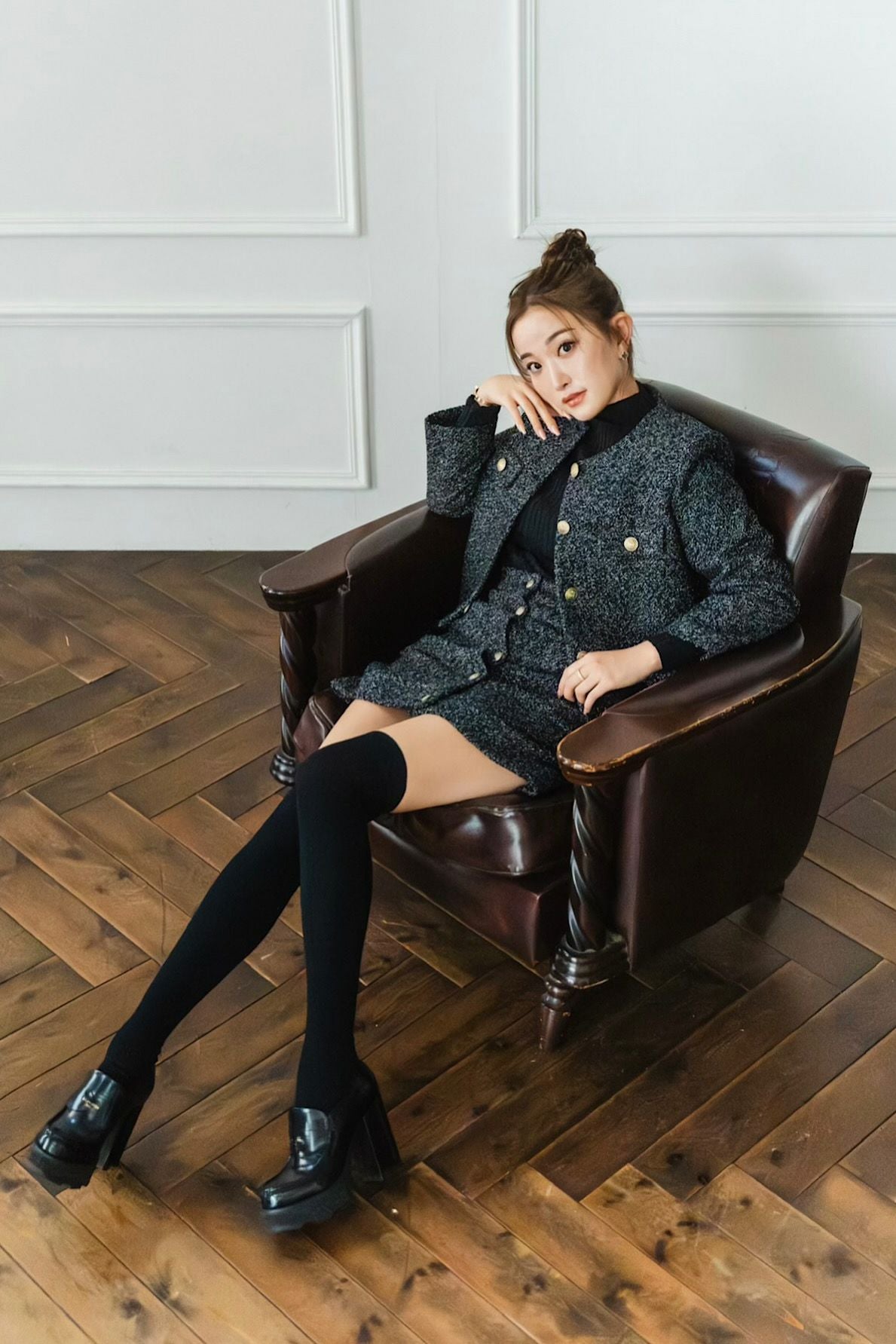 Glitter tweed button skirt – shéller / シェリエ