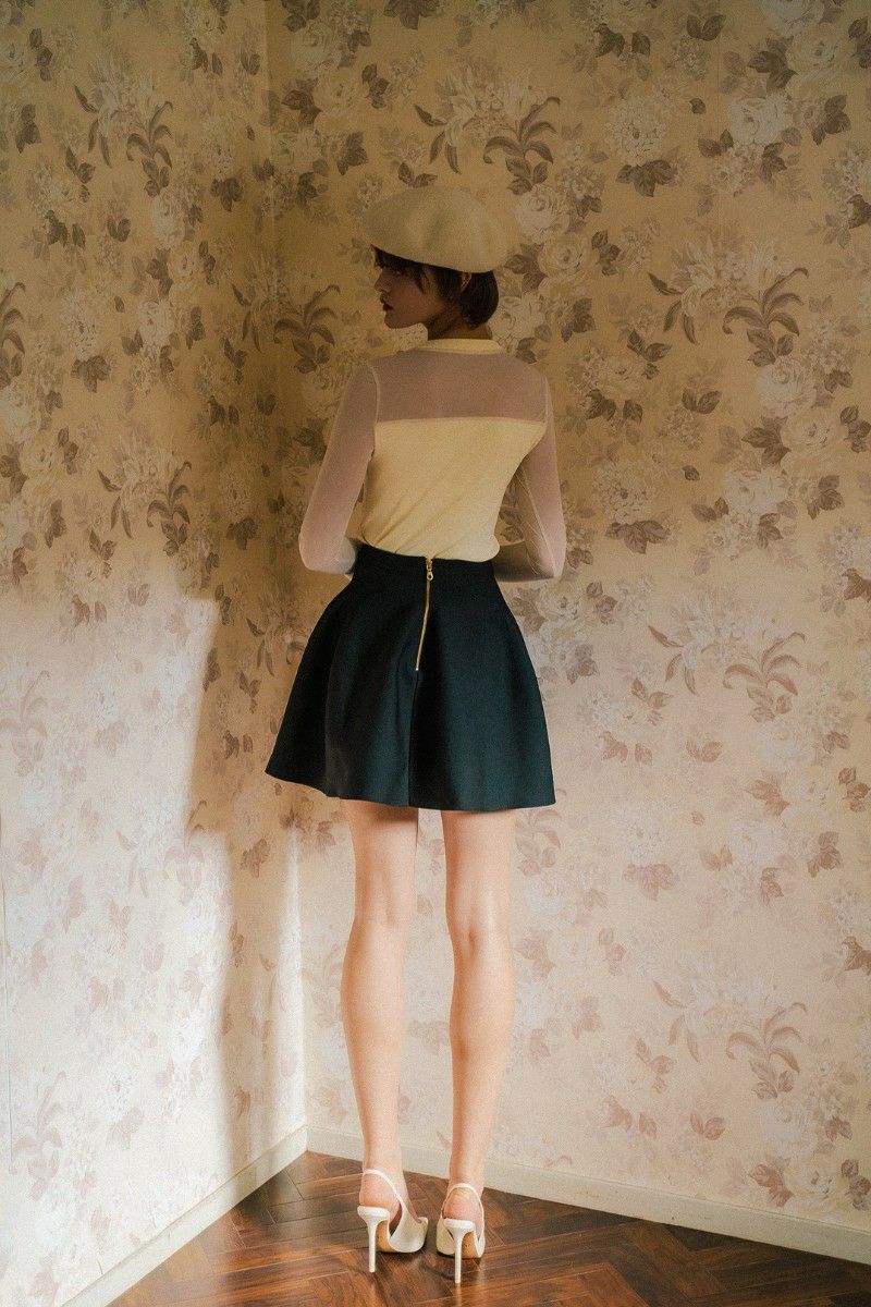zipper knit flared mini skirt – shéller / シェリエ