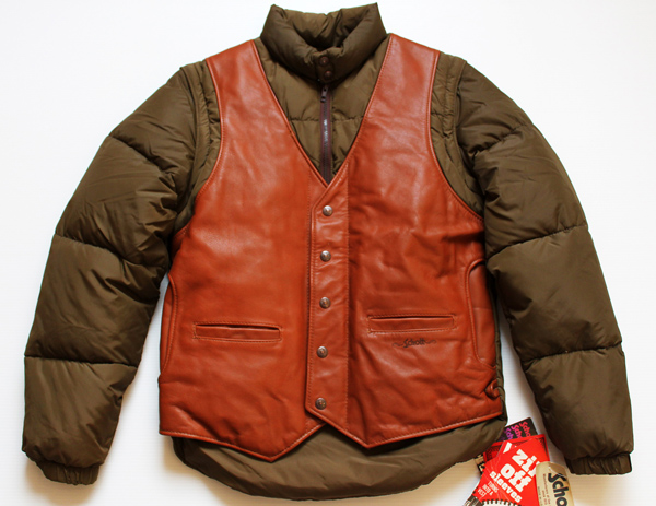 80s USA製 Schottショット 2WAY レザー切り替え ダウンジャケット 38