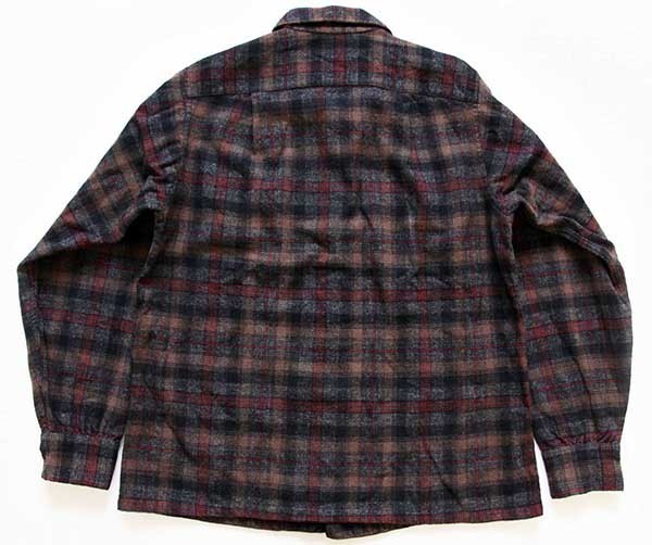 50s PENDLETONペンドルトン チェック オープンカラー ウールシャツ M
